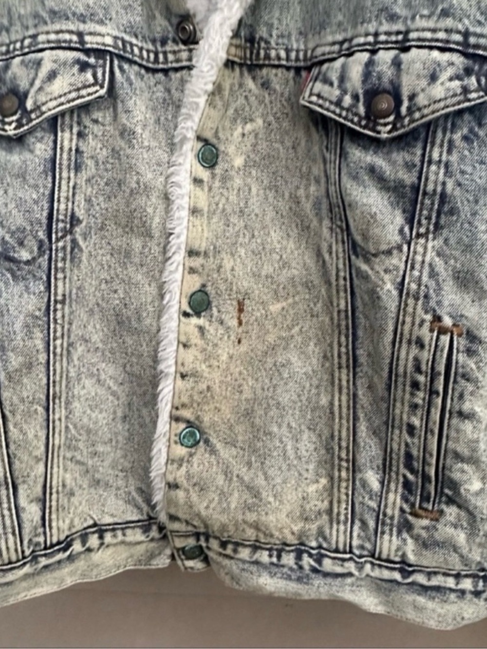 80’s Levi’s Acid Wash Jean Jacket Trucker Sherpa XL vintage coat - Picture 2 of 7